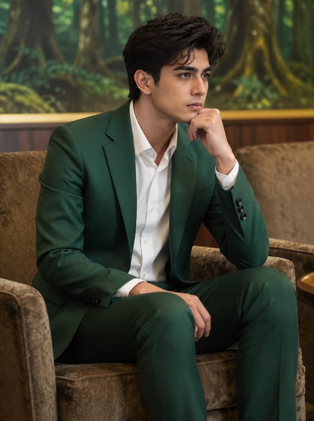 A member portrait in a green suit